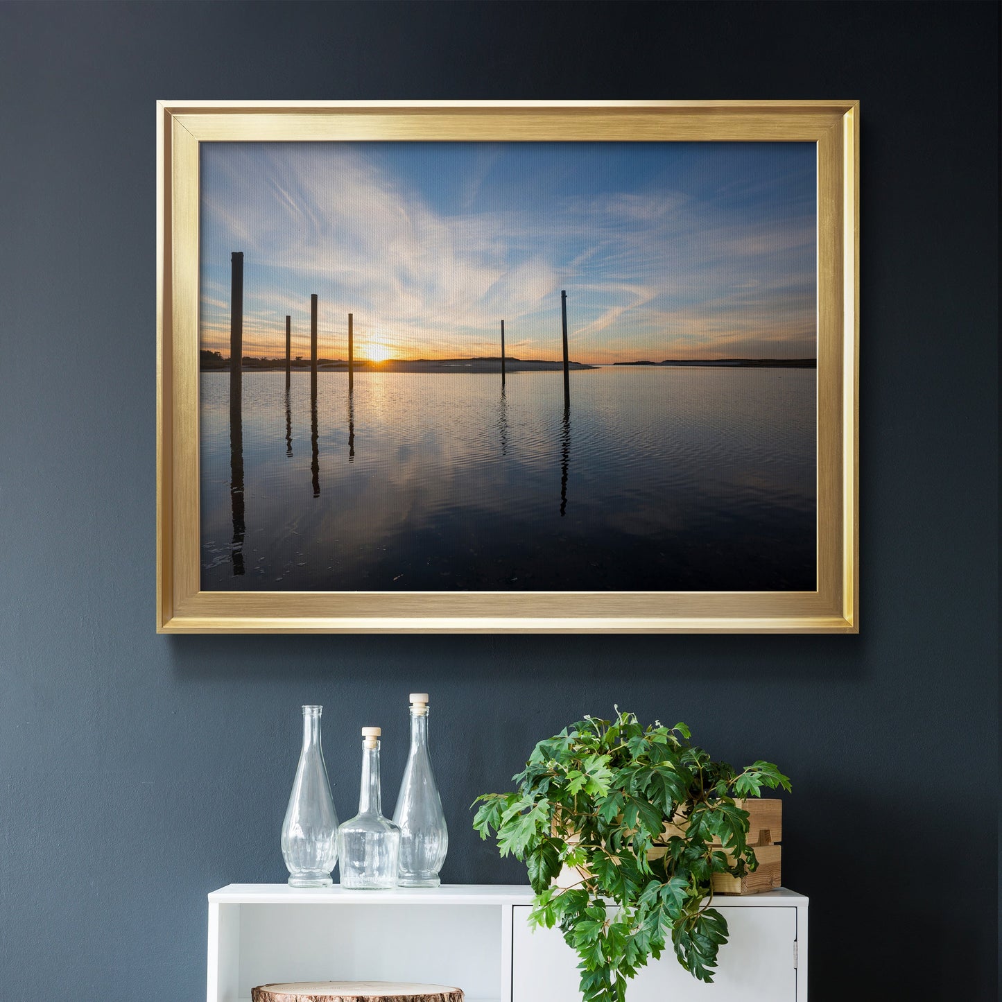 Bay at Sunset - Modern Framed Canvas Print