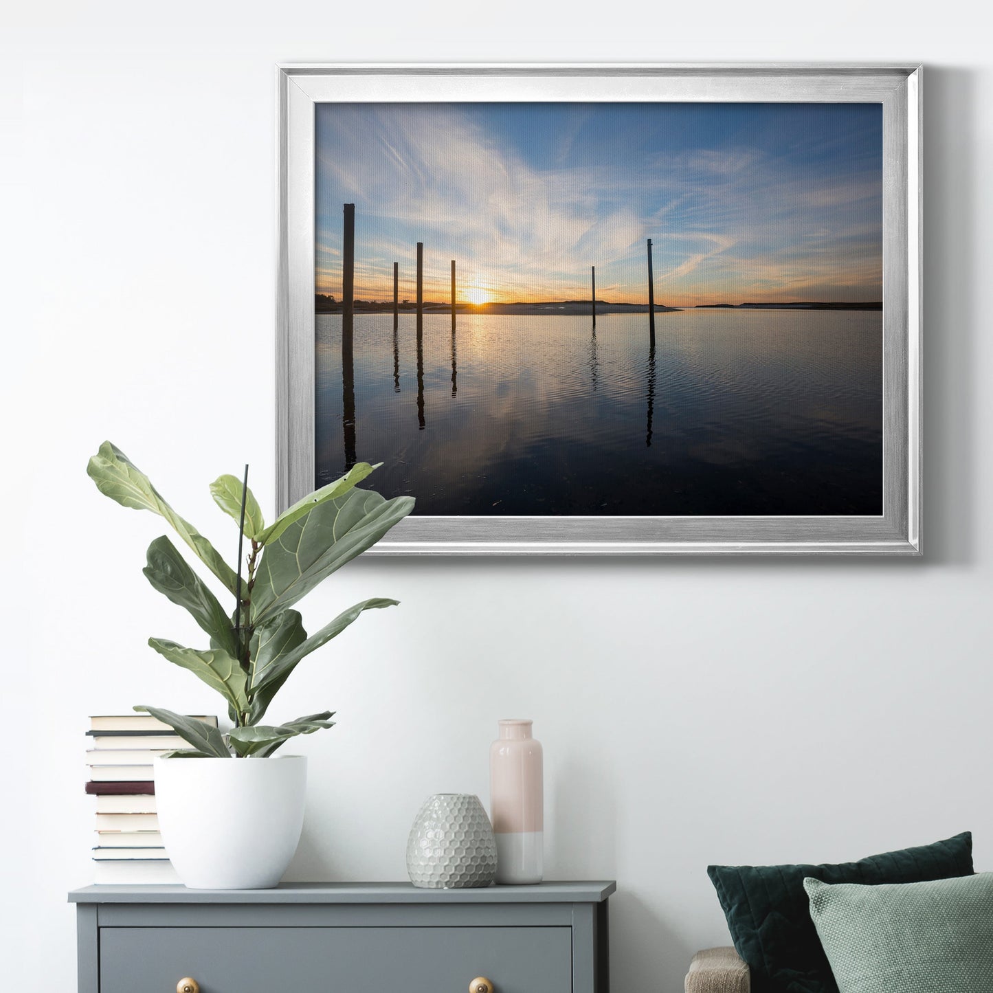 Bay at Sunset - Modern Framed Canvas Print
