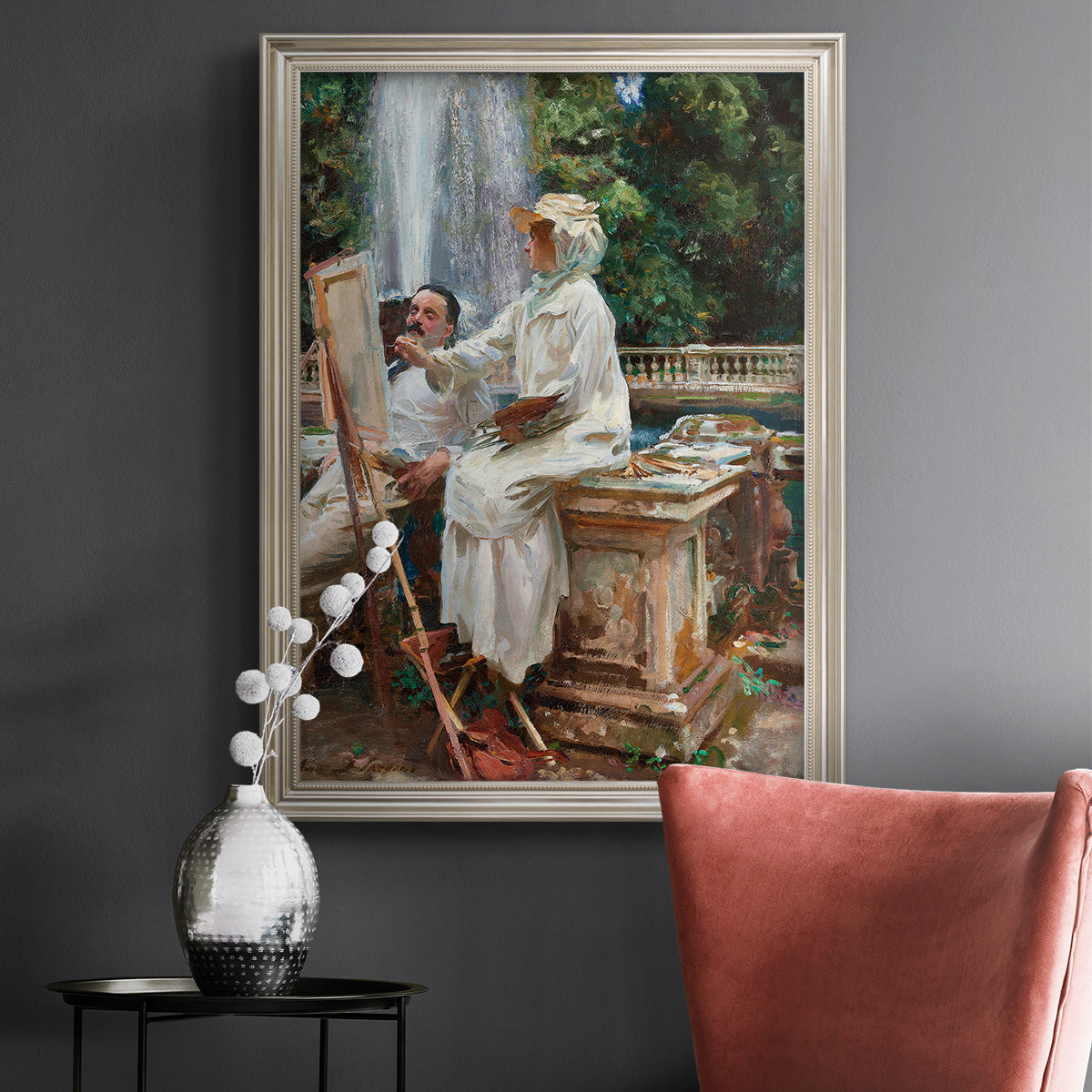 The Fountain Villa Torlonia, Frascati, Italy - Ornate Framed Canvas Print