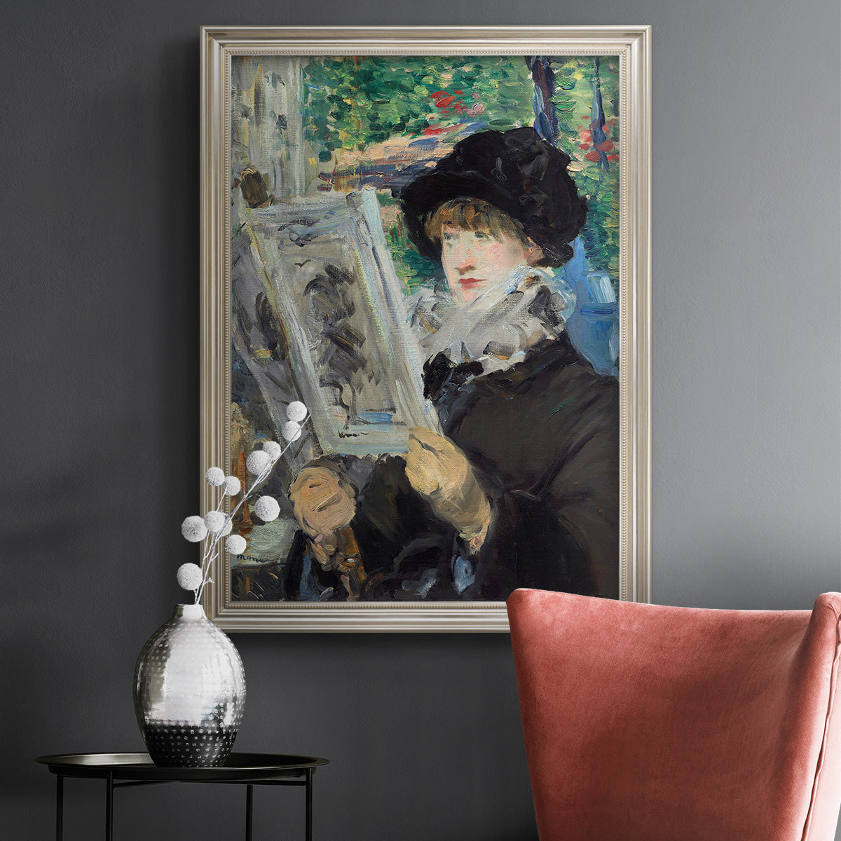 Woman Reading - Ornate Framed Canvas Print