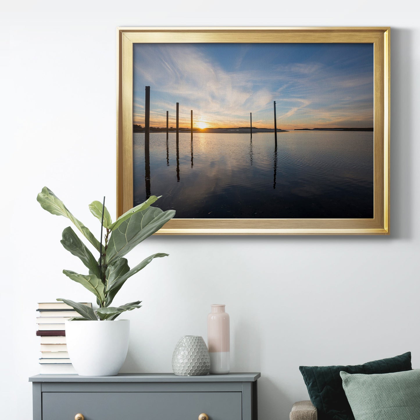 Bay at Sunset - Modern Framed Canvas Print