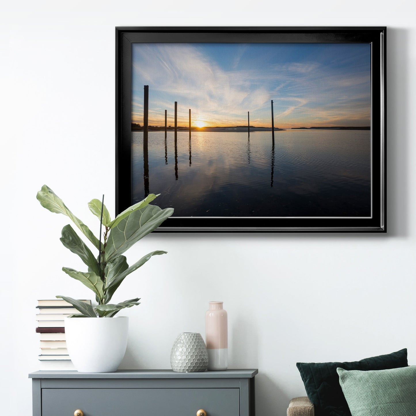 Bay at Sunset - Modern Framed Canvas Print