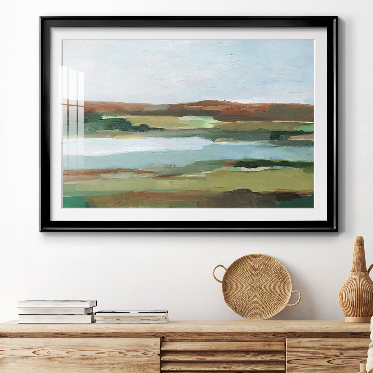 Autumn River Crossing II - Modern Framed Art Print