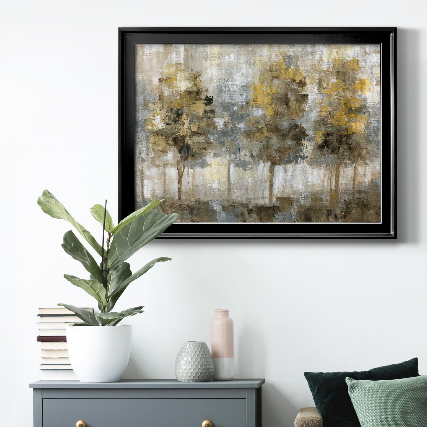 Linen Trees - Modern Framed Canvas Print