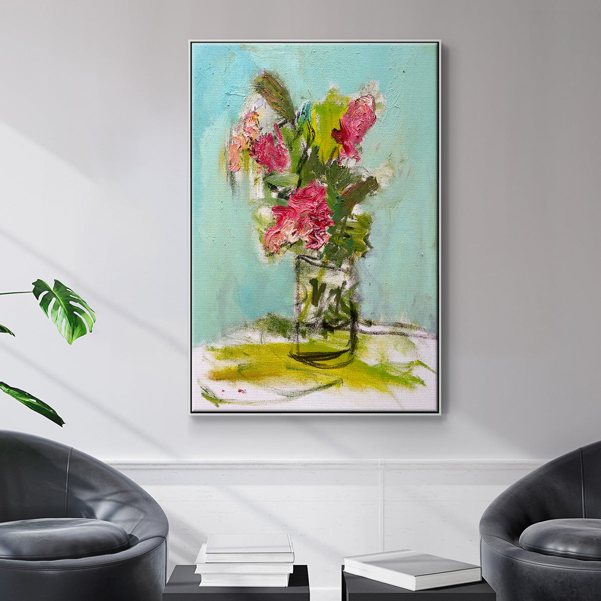 Turquoise Lilly - Floater Framed Canvas Print