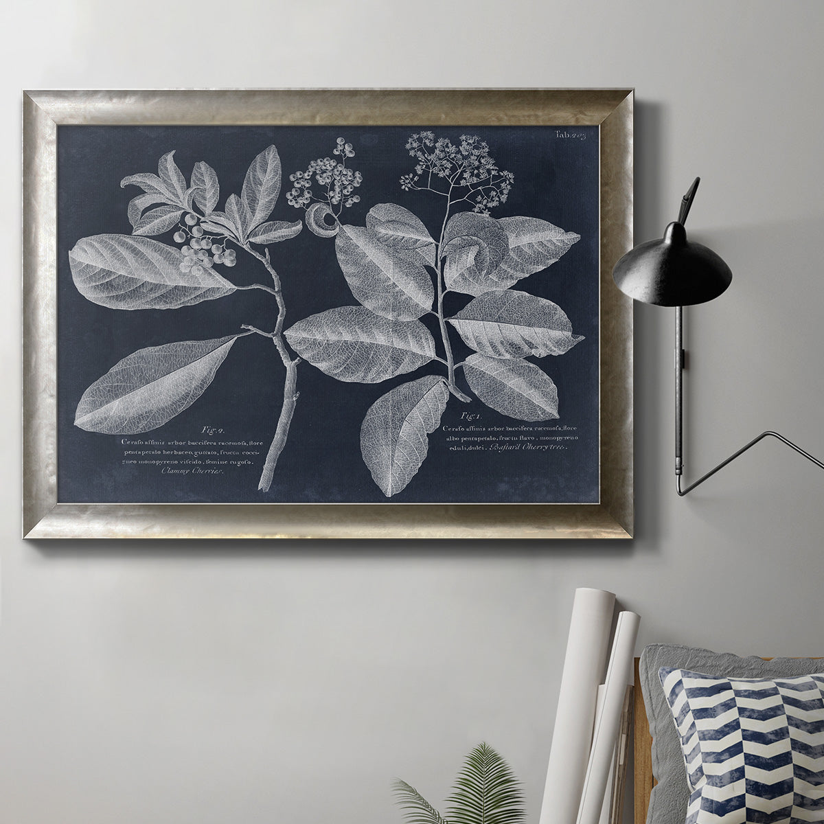 Foliage on Navy IV - Ornate Framed Canvas Print