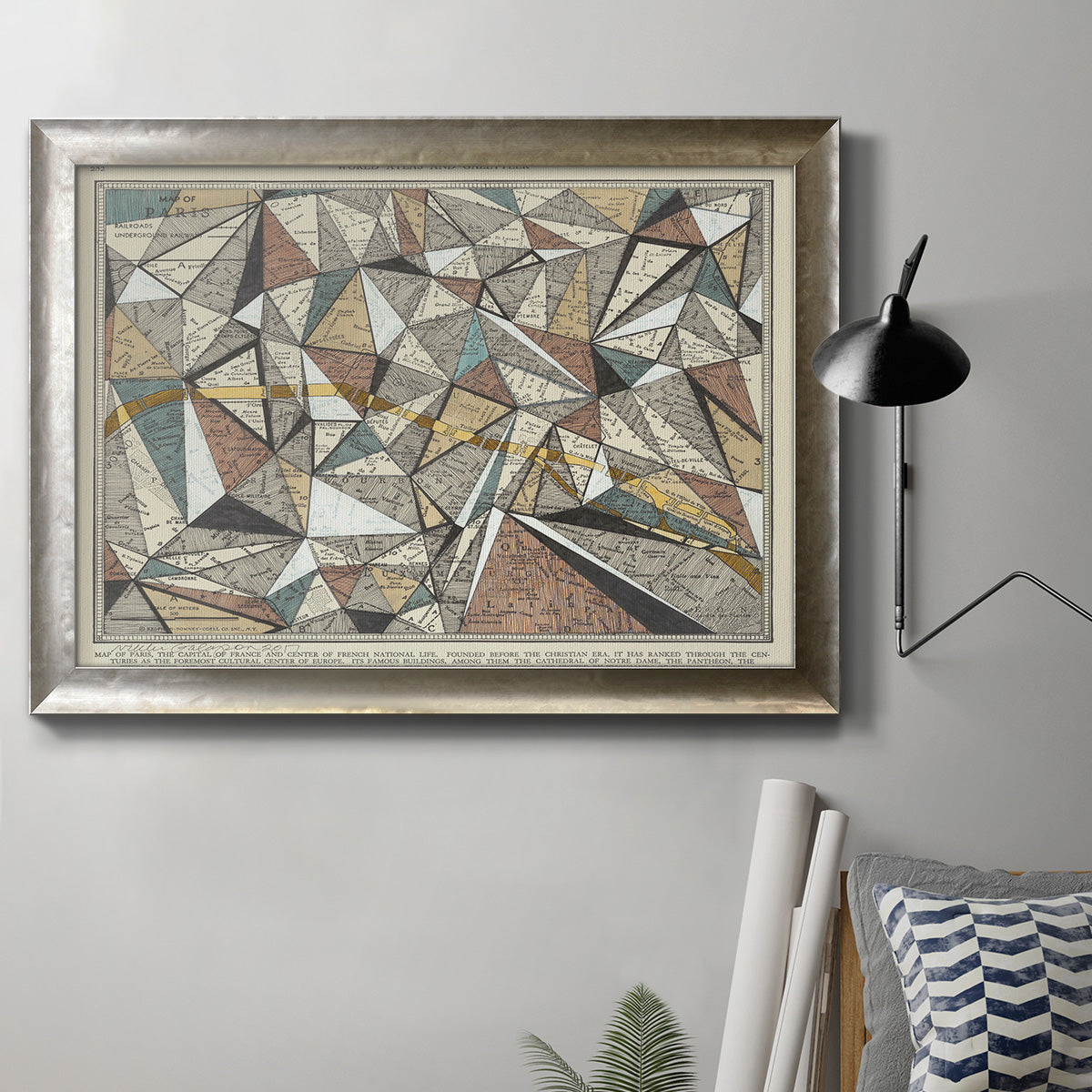 Modern Map of Paris - Ornate Framed Canvas Print