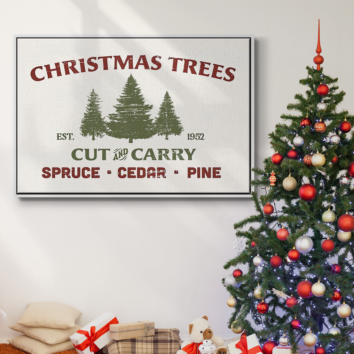 Christmas Farm Sign I - Floater Framed Canvas Print