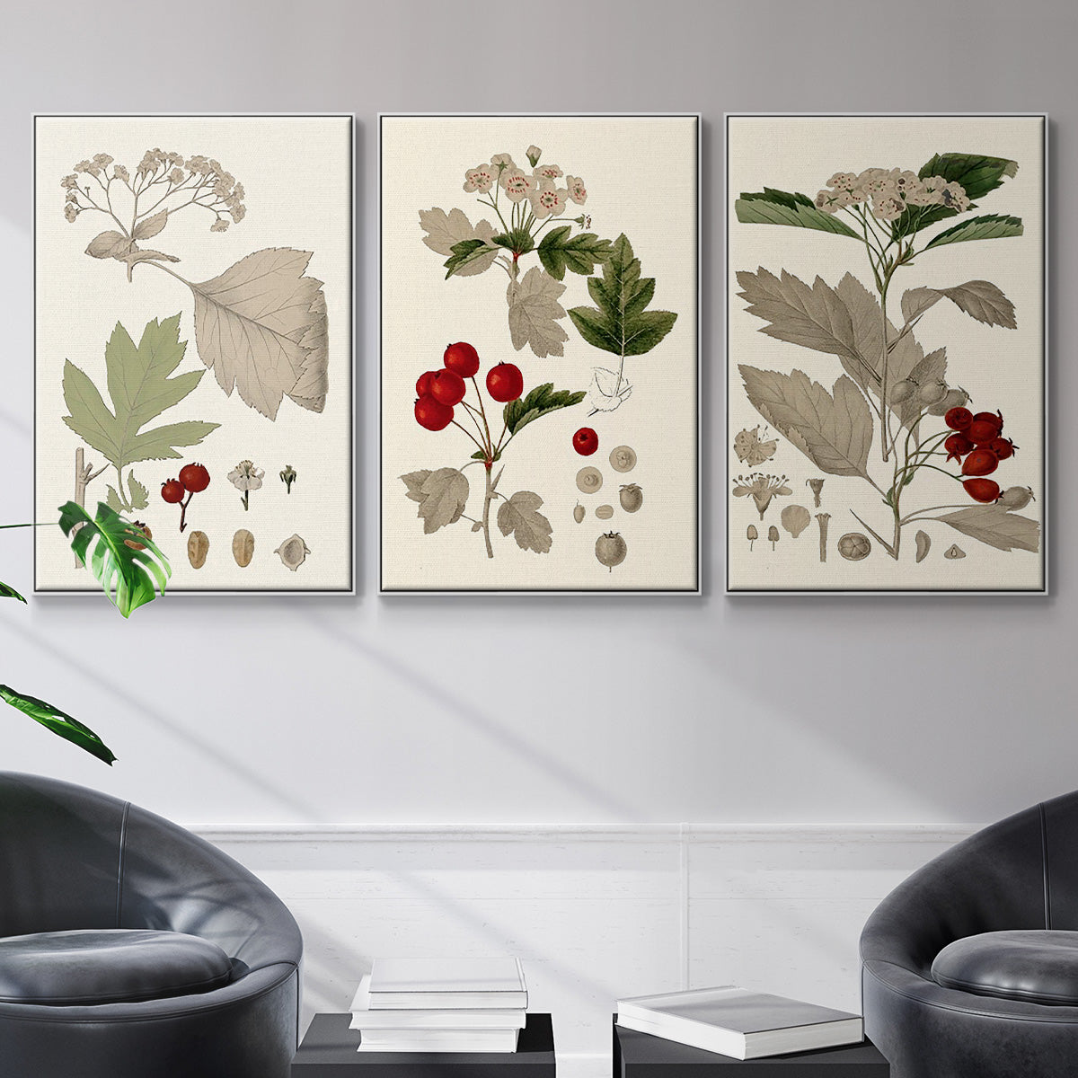 Leaves & Berries I - Floater Framed Canvas Set