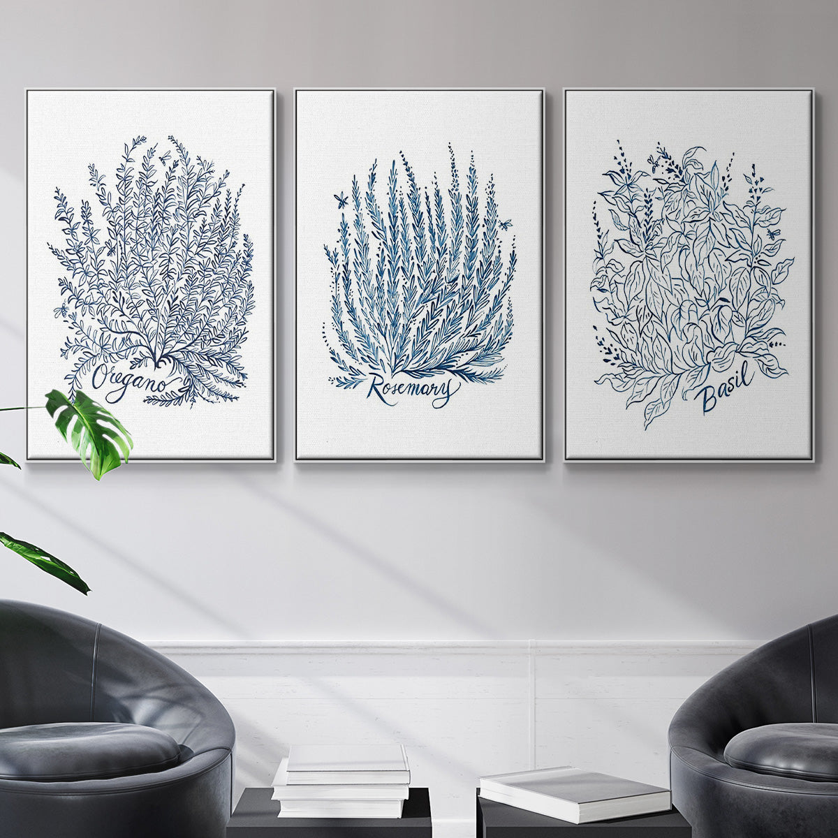 Summer Herb Garden Sketches I - Floater Framed Canvas Set