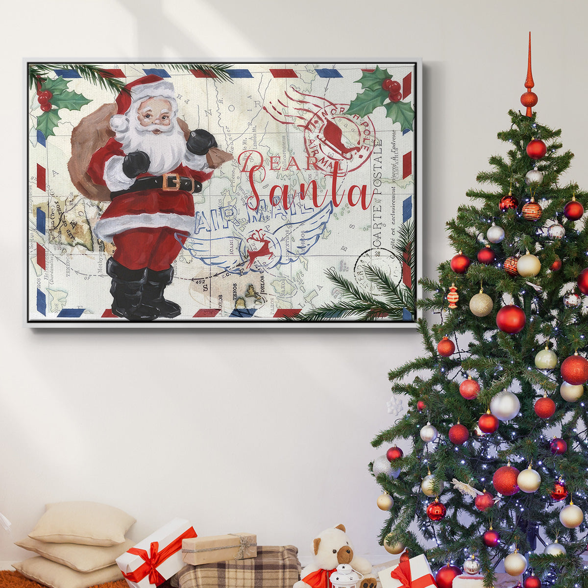 Christmas Par Avion I - Floater Framed Canvas Print