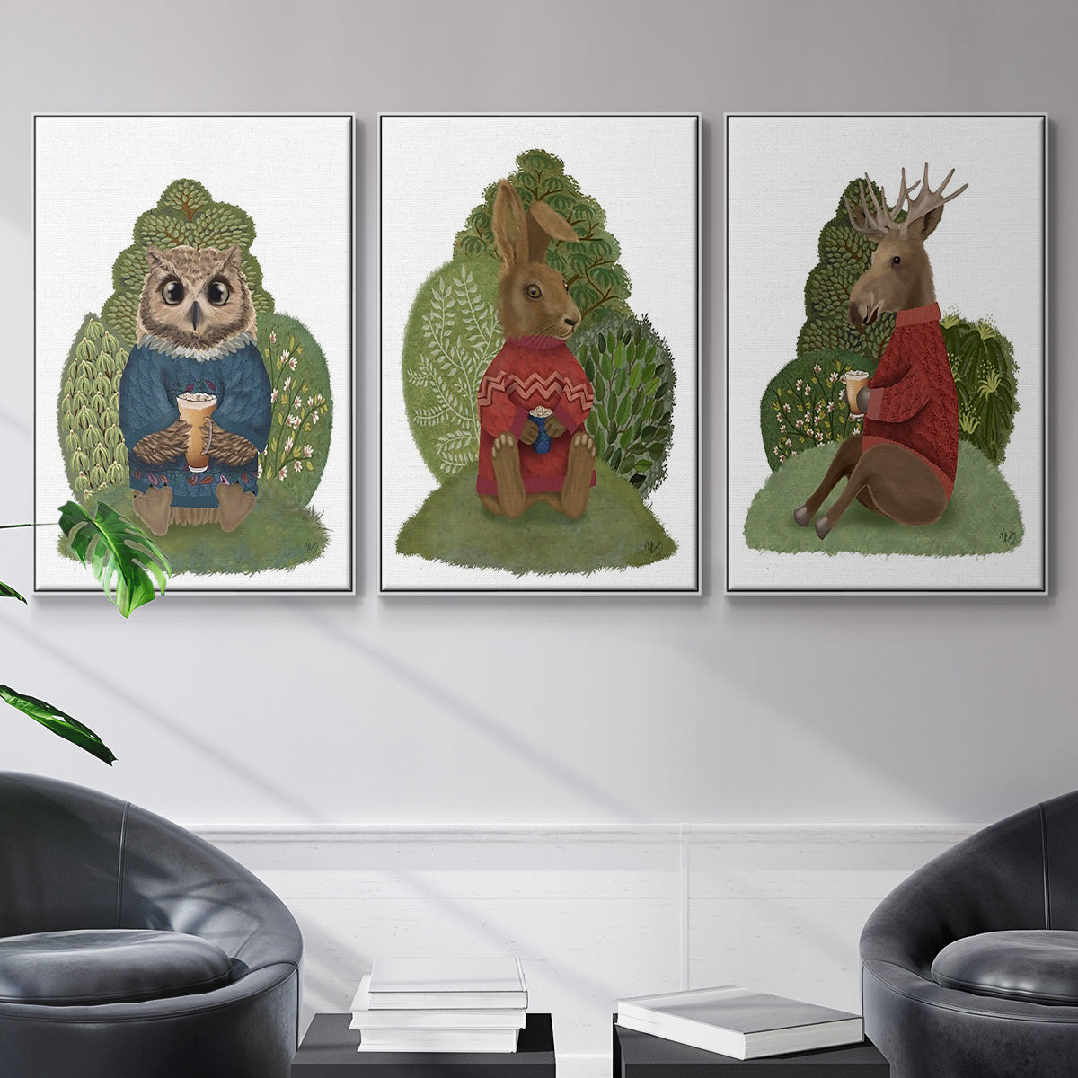 Latte Moose in Sweater - Floater Framed Canvas Set