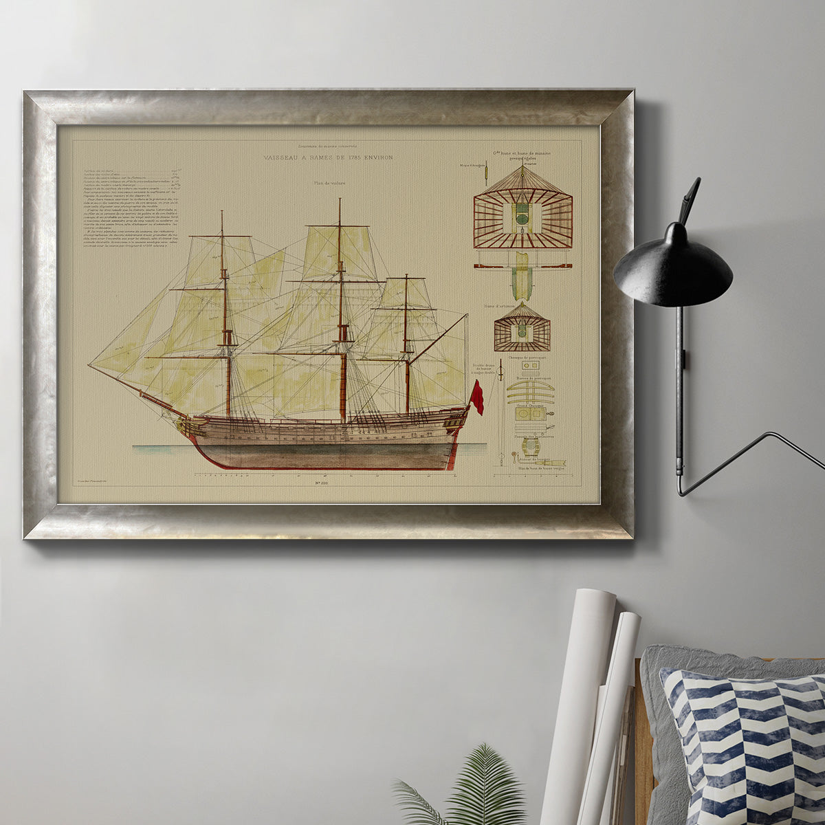 Antique Ship Plan VIII - Ornate Framed Canvas Print
