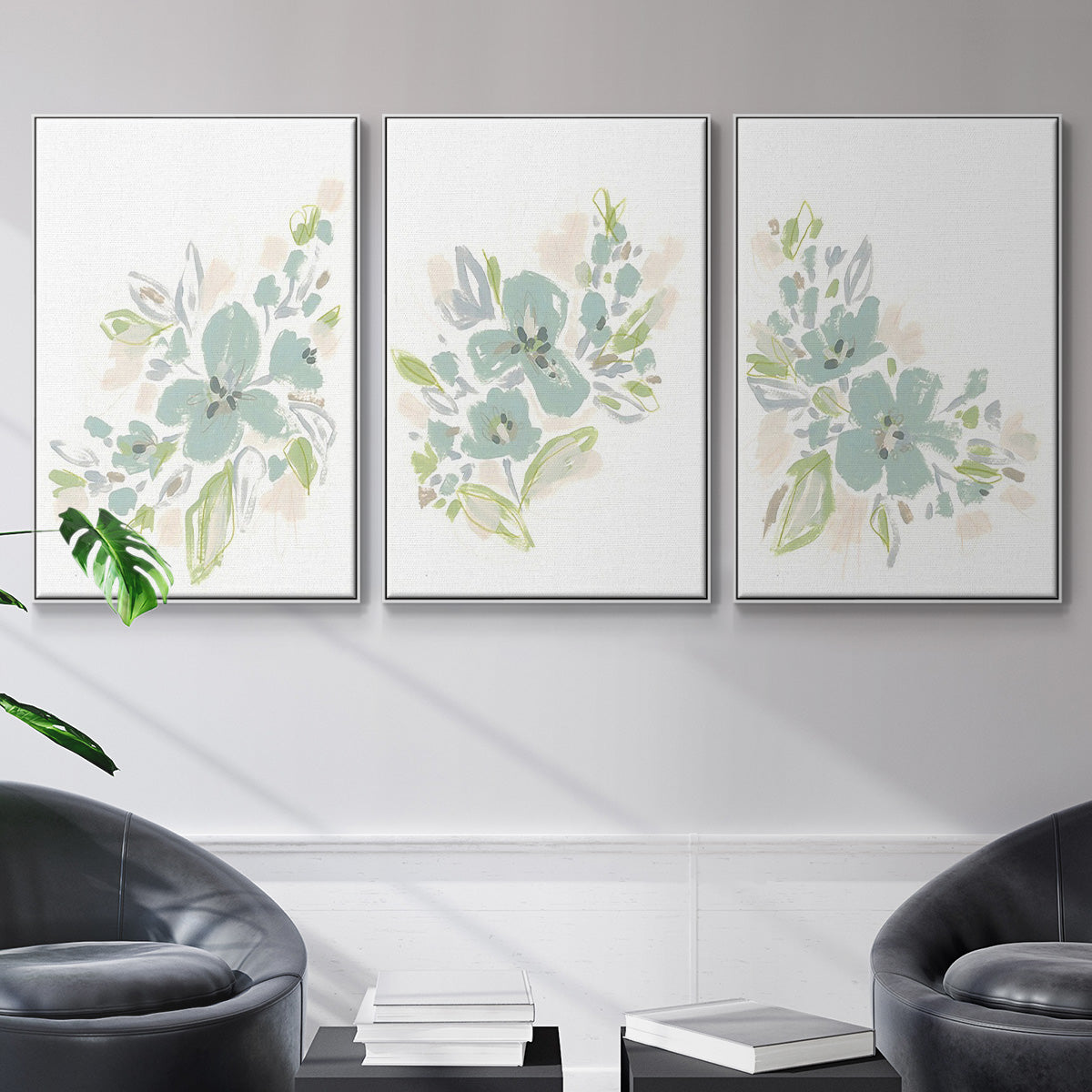 Seafoam Petals I - Floater Framed Canvas Set