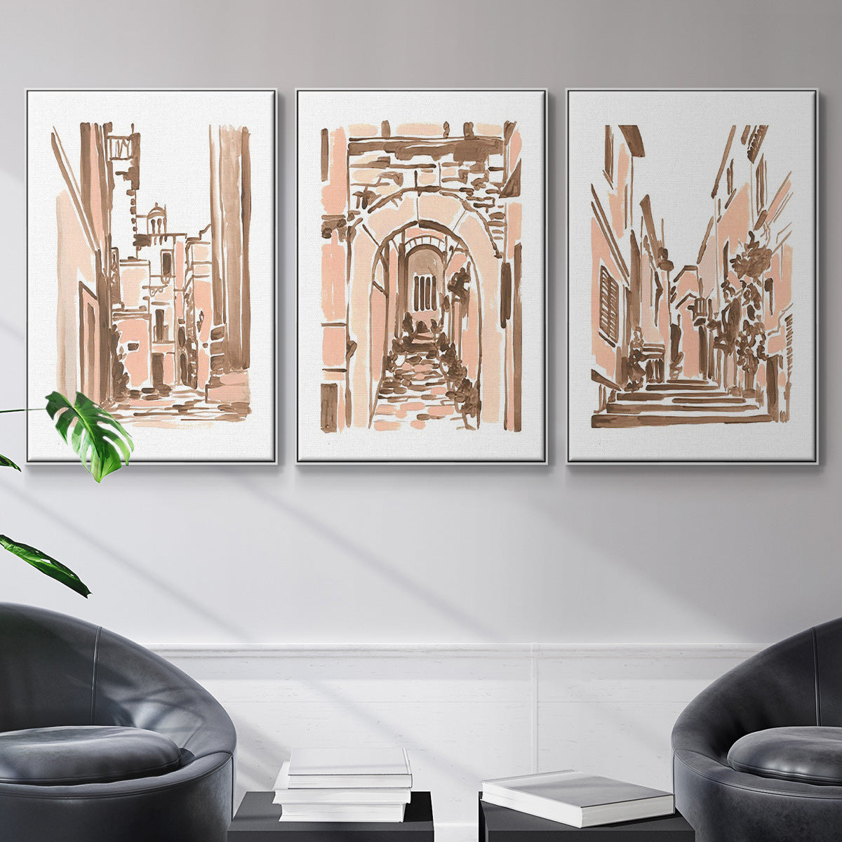 Blush Architecture Study I - Floater Framed Canvas Set