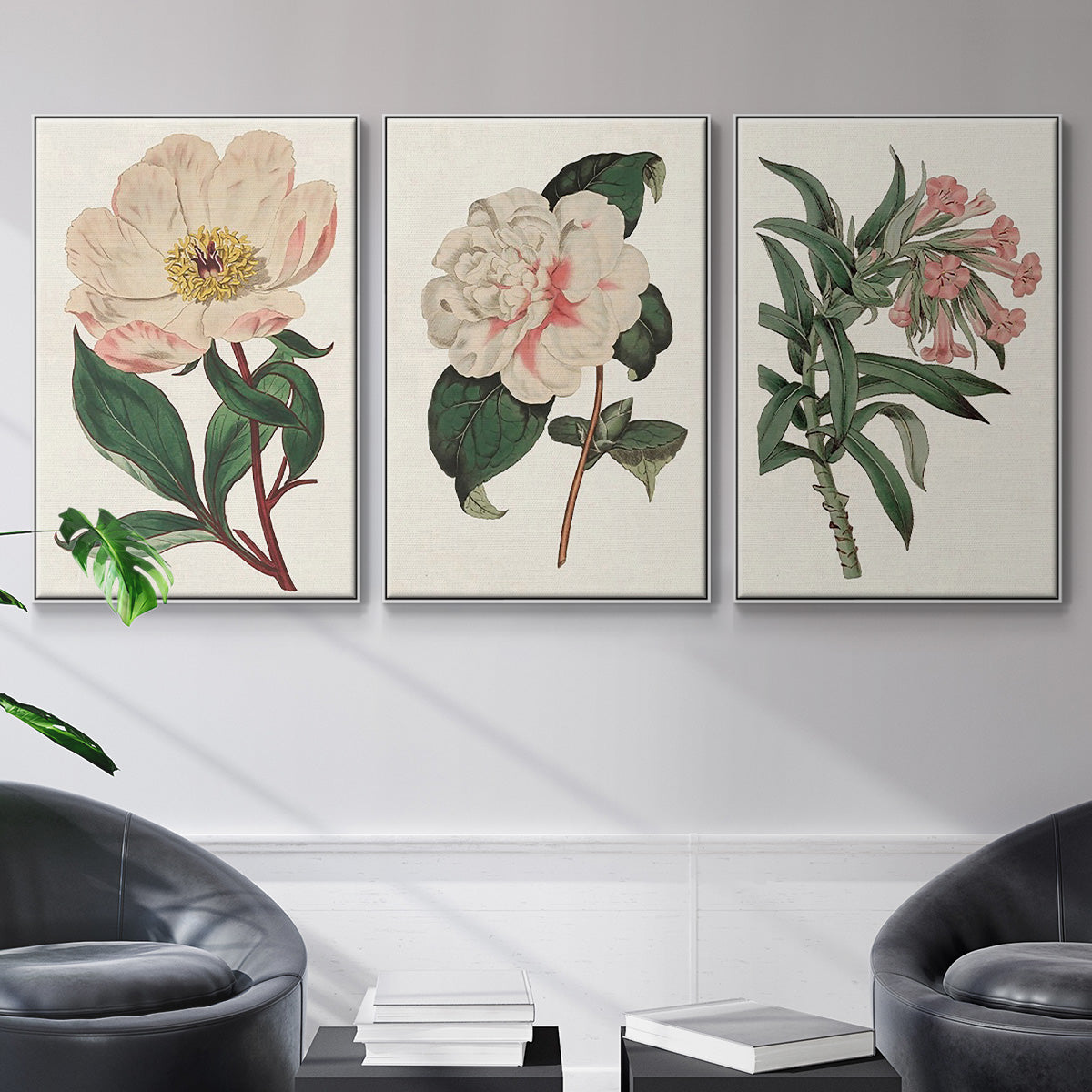 Pink Floral Mix VI - Floater Framed Canvas Set