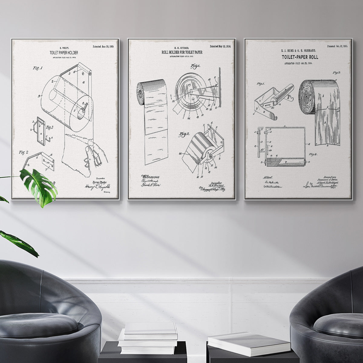 Toilet Paper Patent I - Floater Framed Canvas Set