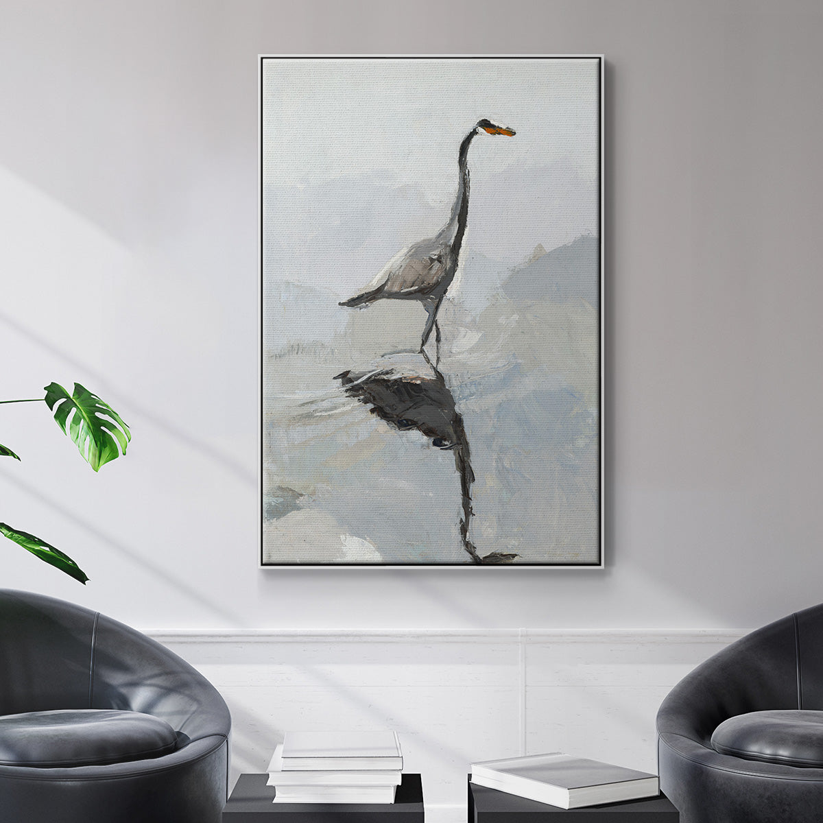 Heron - Floater Framed Canvas Print