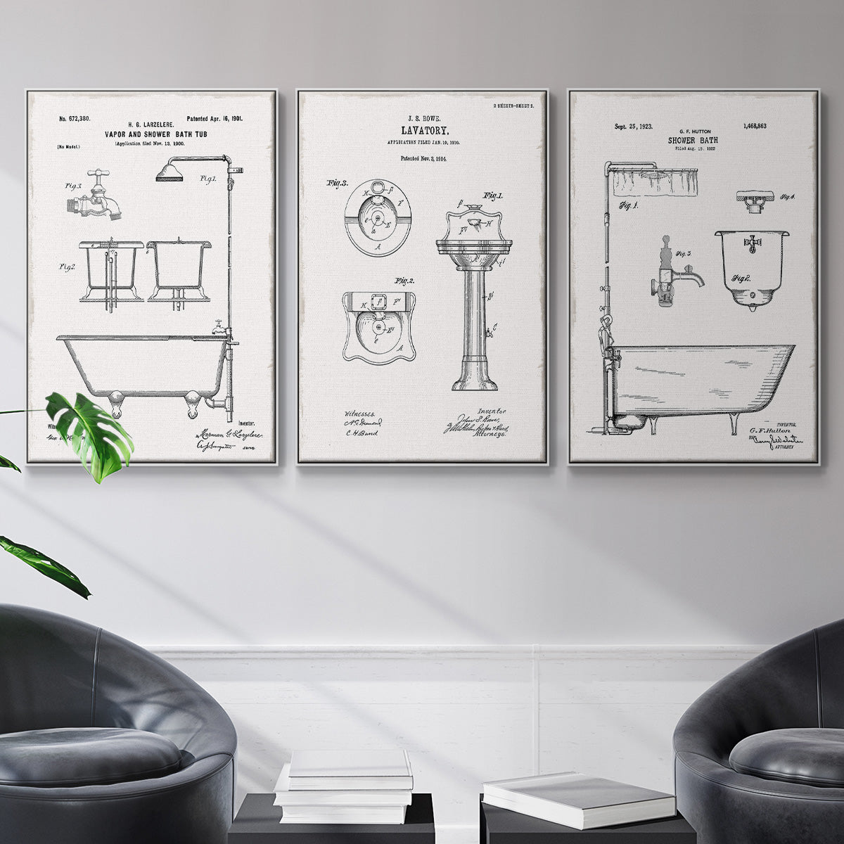 Vintage Bath I - Floater Framed Canvas Set