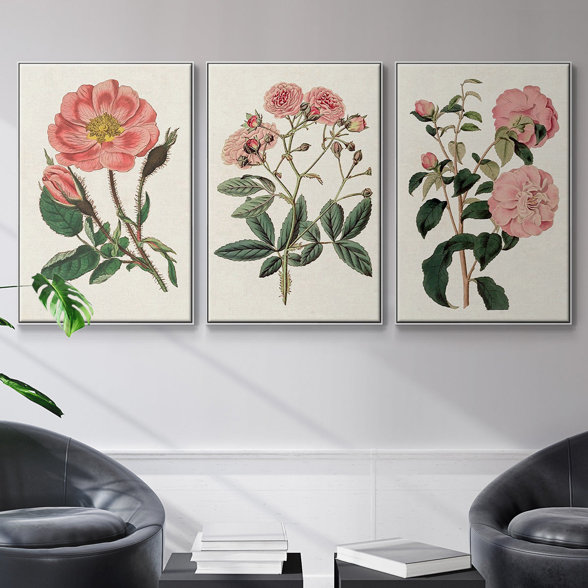 Pink Floral Mix IV - Floater Framed Canvas Set