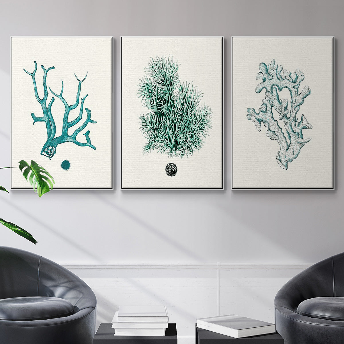 Antique Coastal Coral IV - Floater Framed Canvas Set
