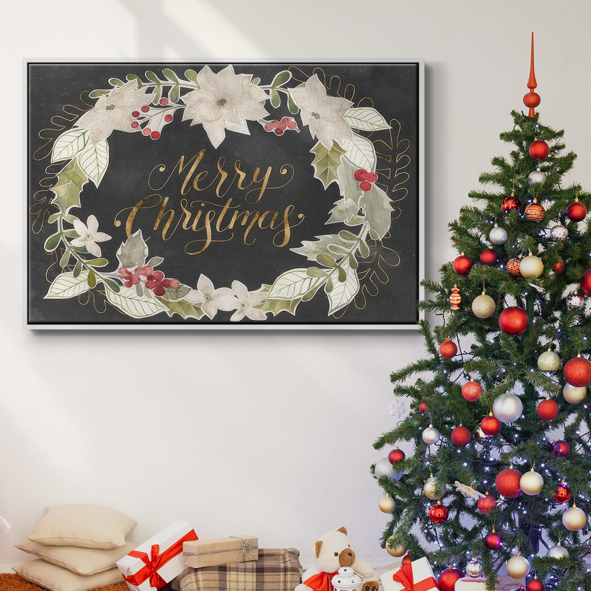 Gilded Christmas Collection A - Floater Framed Canvas Print