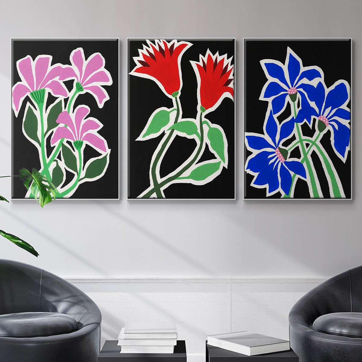Pop Flowers IV - Floater Framed Canvas Set