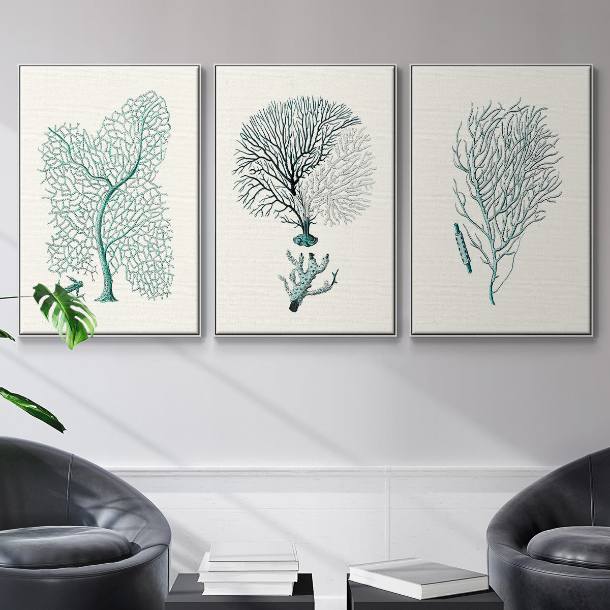 Antique Coastal Coral I - Floater Framed Canvas Set