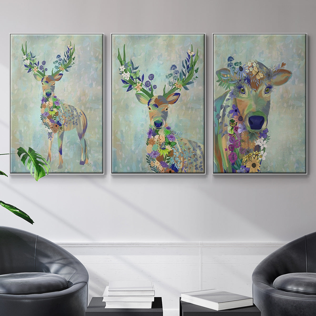 Fantastic Florals Cow - Floater Framed Canvas Set