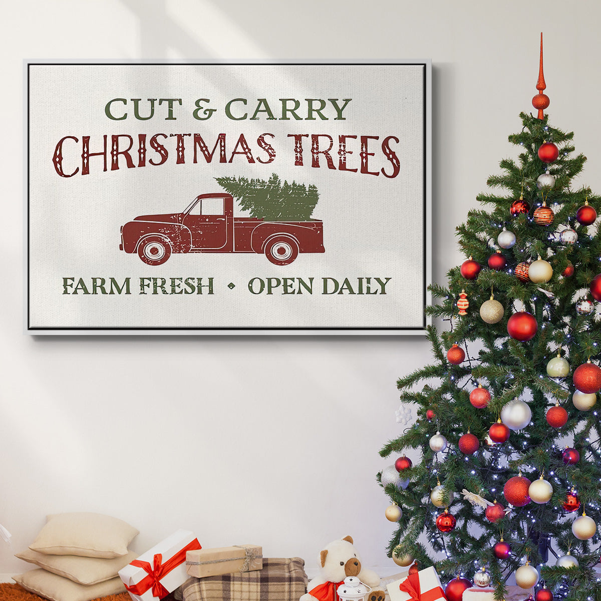 Christmas Farm Sign II - Floater Framed Canvas Print