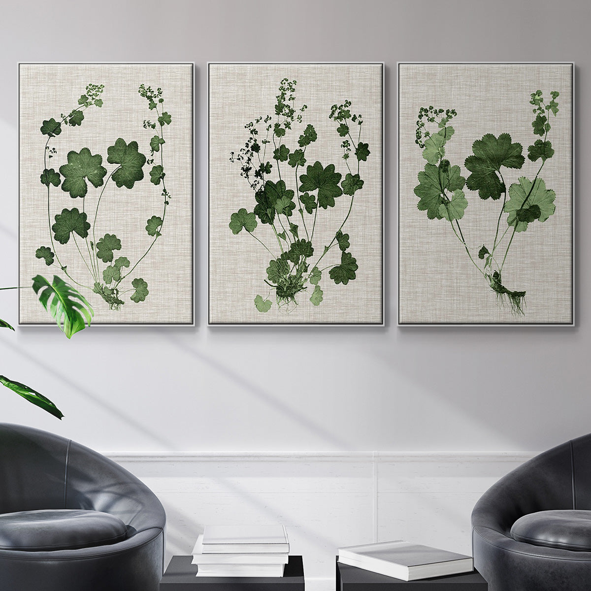 Forest Foliage on Linen I - Floater Framed Canvas Set