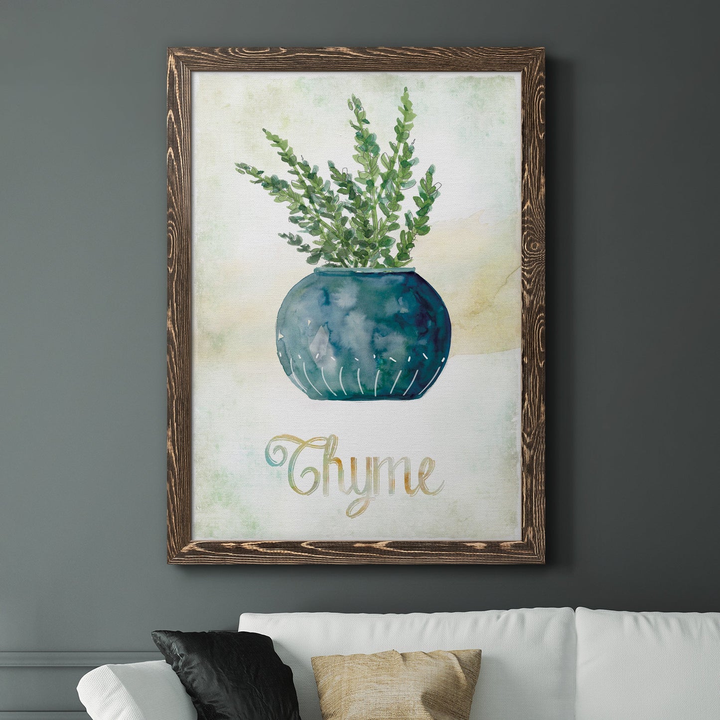 Potted Thyme - Barnwood Framed Canvas Print