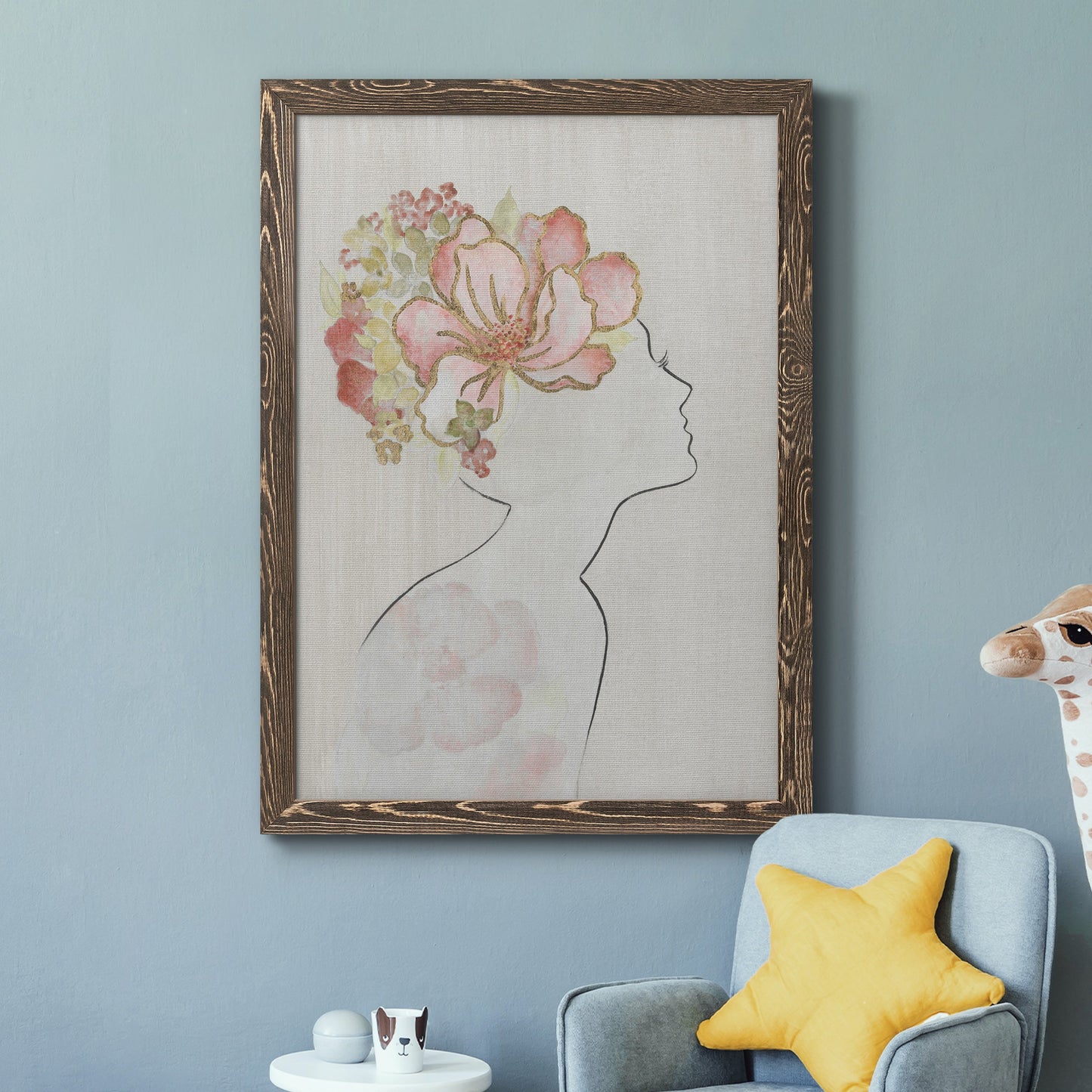 Fashion Floral Silhouette I - Barnwood Framed Canvas Print