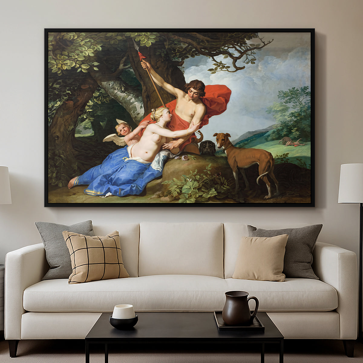 Venus and Adonis, 1632 - Floater Framed Canvas Print