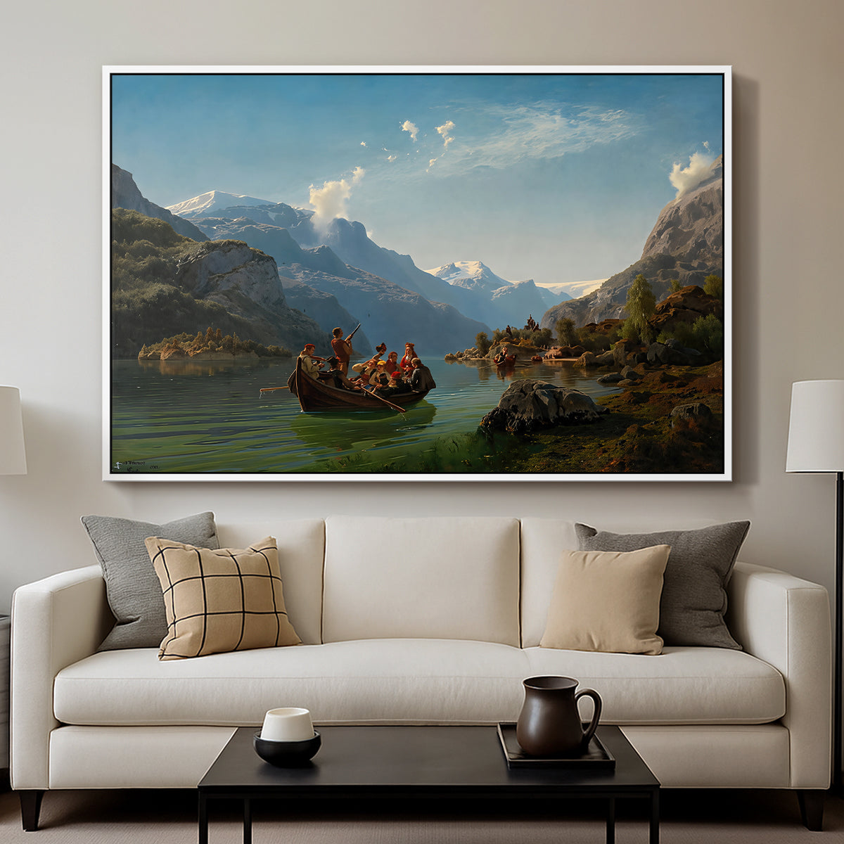 Bridal Procession on the Hardangerfjord, 1848 - Floater Framed Canvas Print