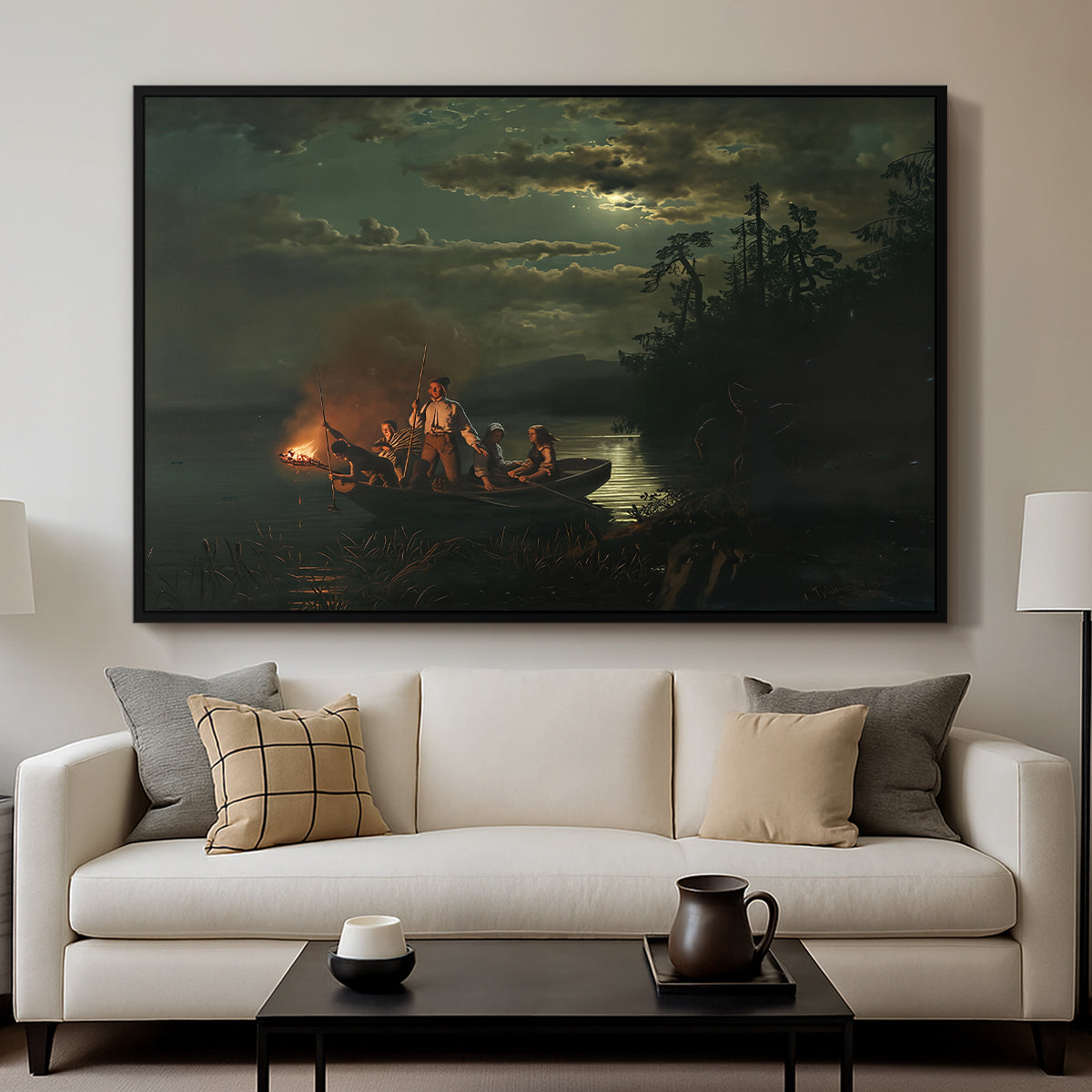 Spear Fishing on Lake Krøderen, 1851 - Floater Framed Canvas Print