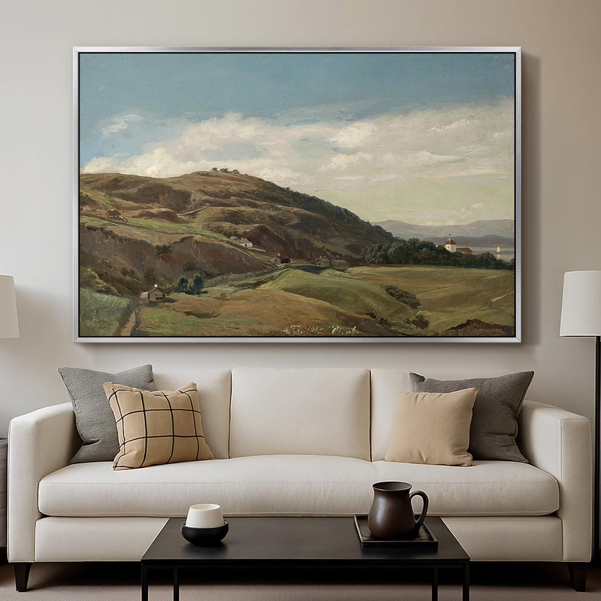 Ekeberg and Oslo Church, 1852 - Floater Framed Canvas Print