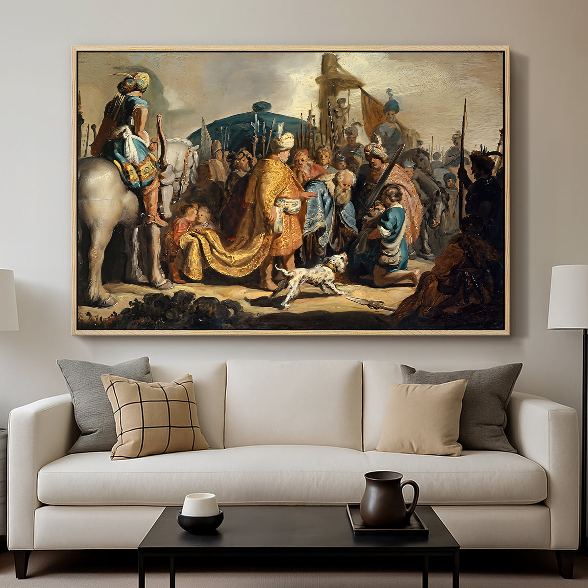 David with Goliath's Head in front of Saul, for Rembrandt, 1627 - Floater Framed Canvas Print
