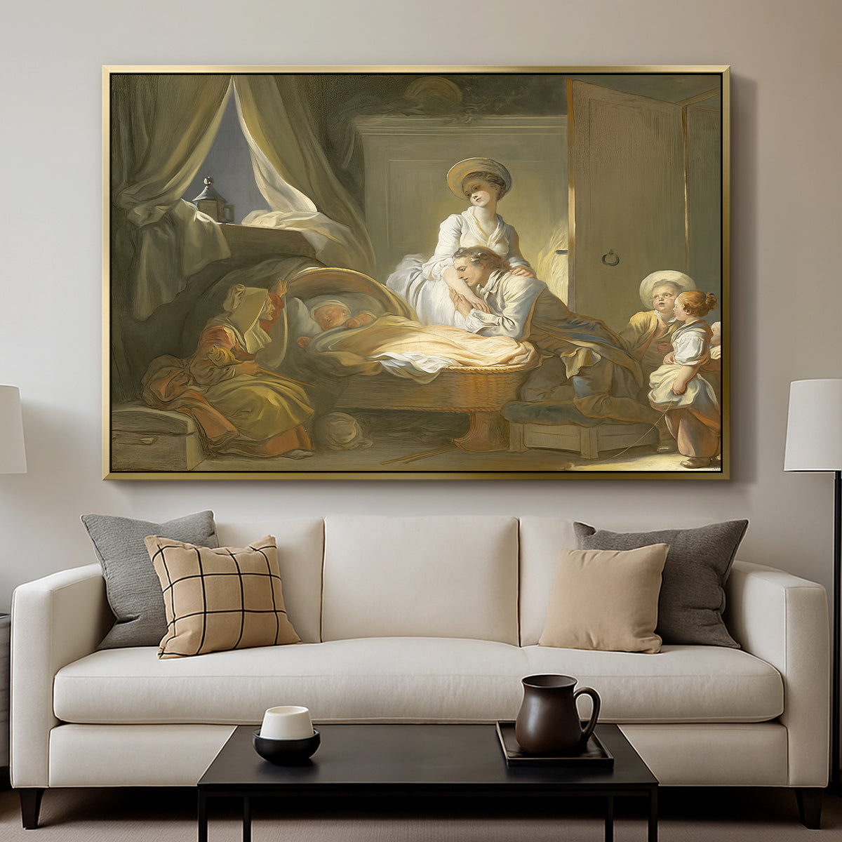 The Visit to the Nursery, c. 1775 - Floater Framed Canvas Print