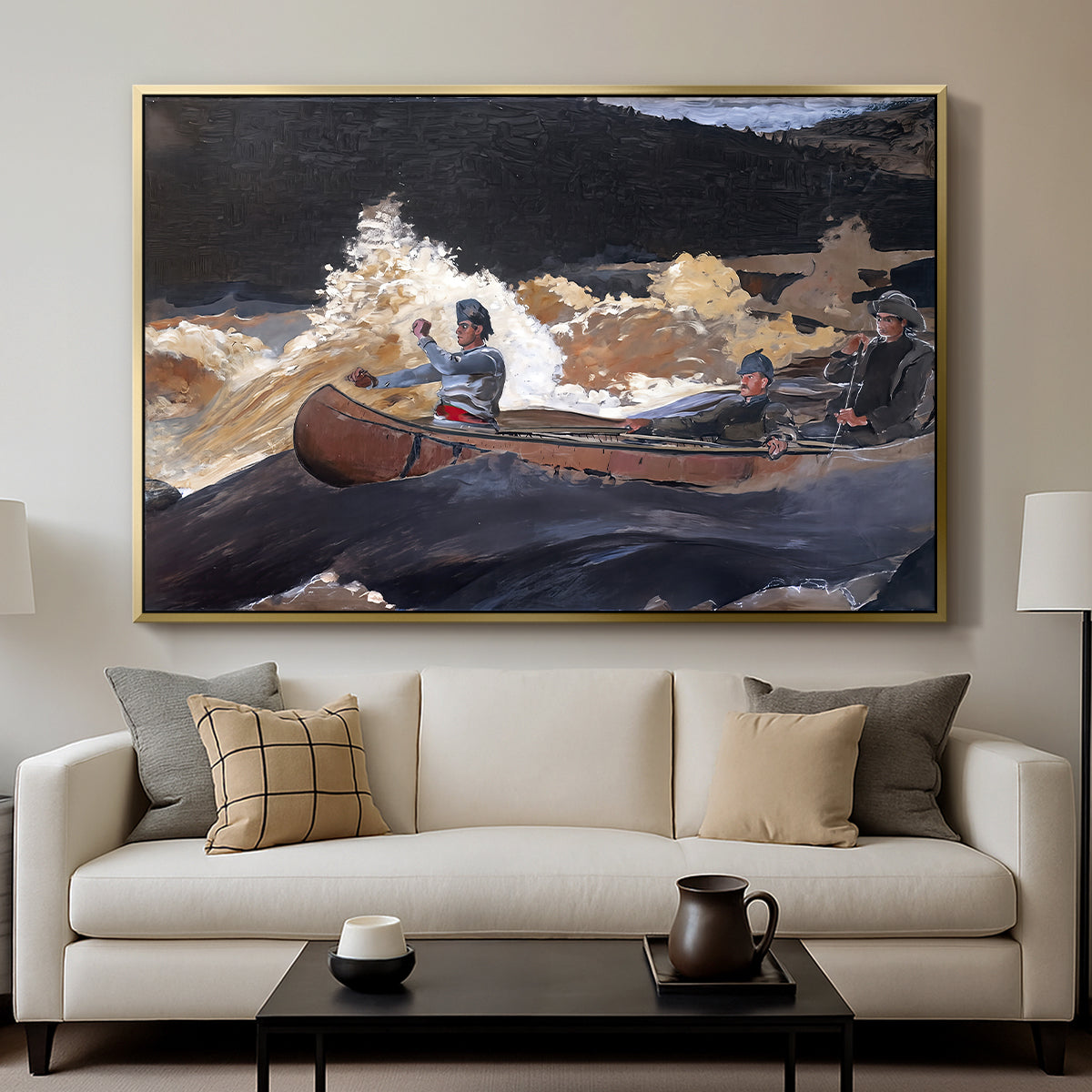 Shooting the Rapids, Saguenay River, 1905-1910 - Floater Framed Canvas Print