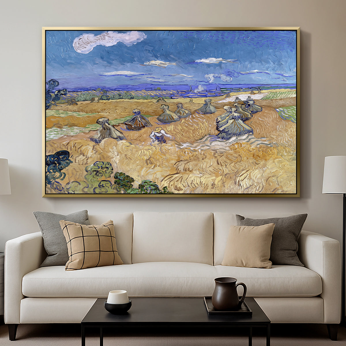 Wheat Field with Reaper, Auvers, 1888 - Floater Framed Canvas Print