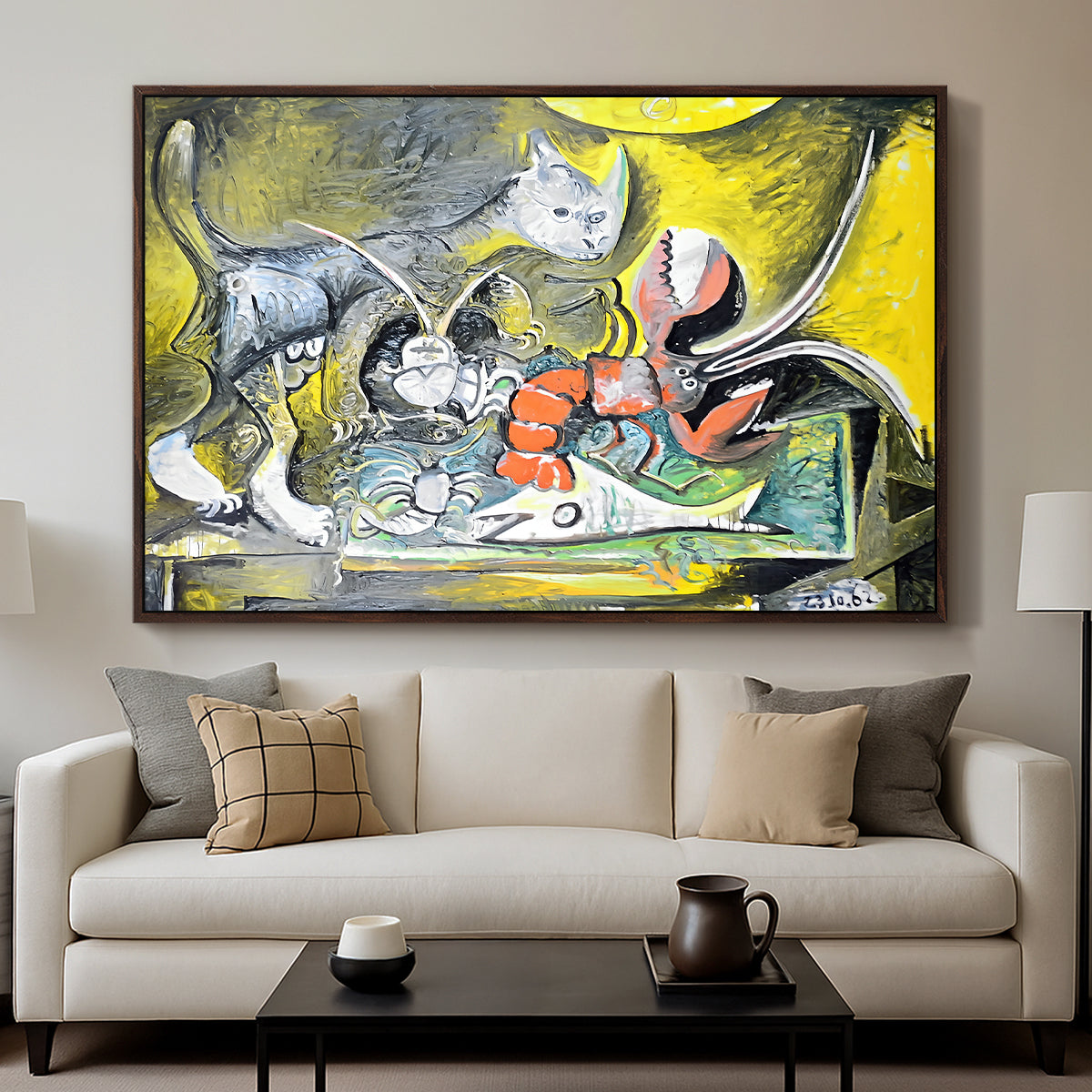 Still Life with Cat and Lobster, 1962 - Floater Framed Canvas Print