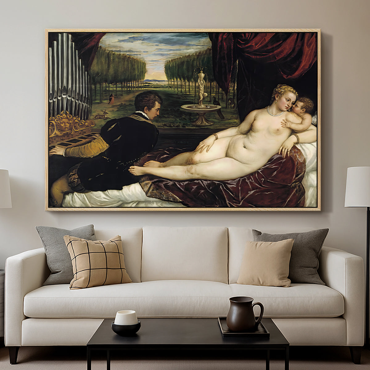 Venus with an Organist and Cupid, c. 1555 - Floater Framed Canvas Print