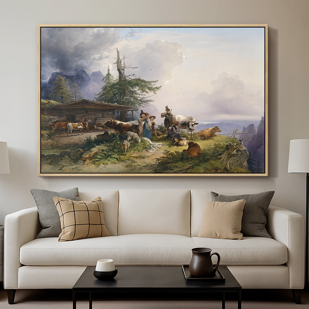 An Alpine Farm on the Untersberg, 1835 - Floater Framed Canvas Print
