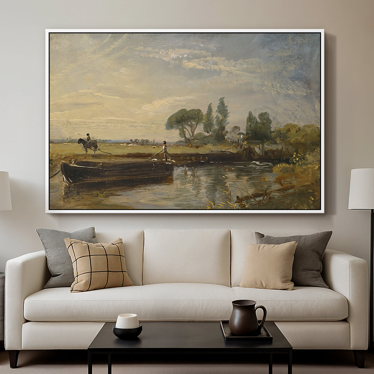 Barge below Flatford Lock, c. 1810 - Floater Framed Canvas Print