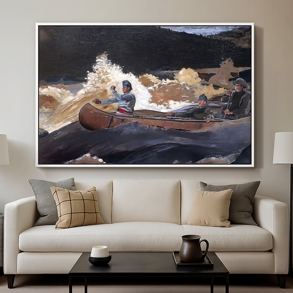 Shooting the Rapids, Saguenay River, 1905-1910 - Floater Framed Canvas Print
