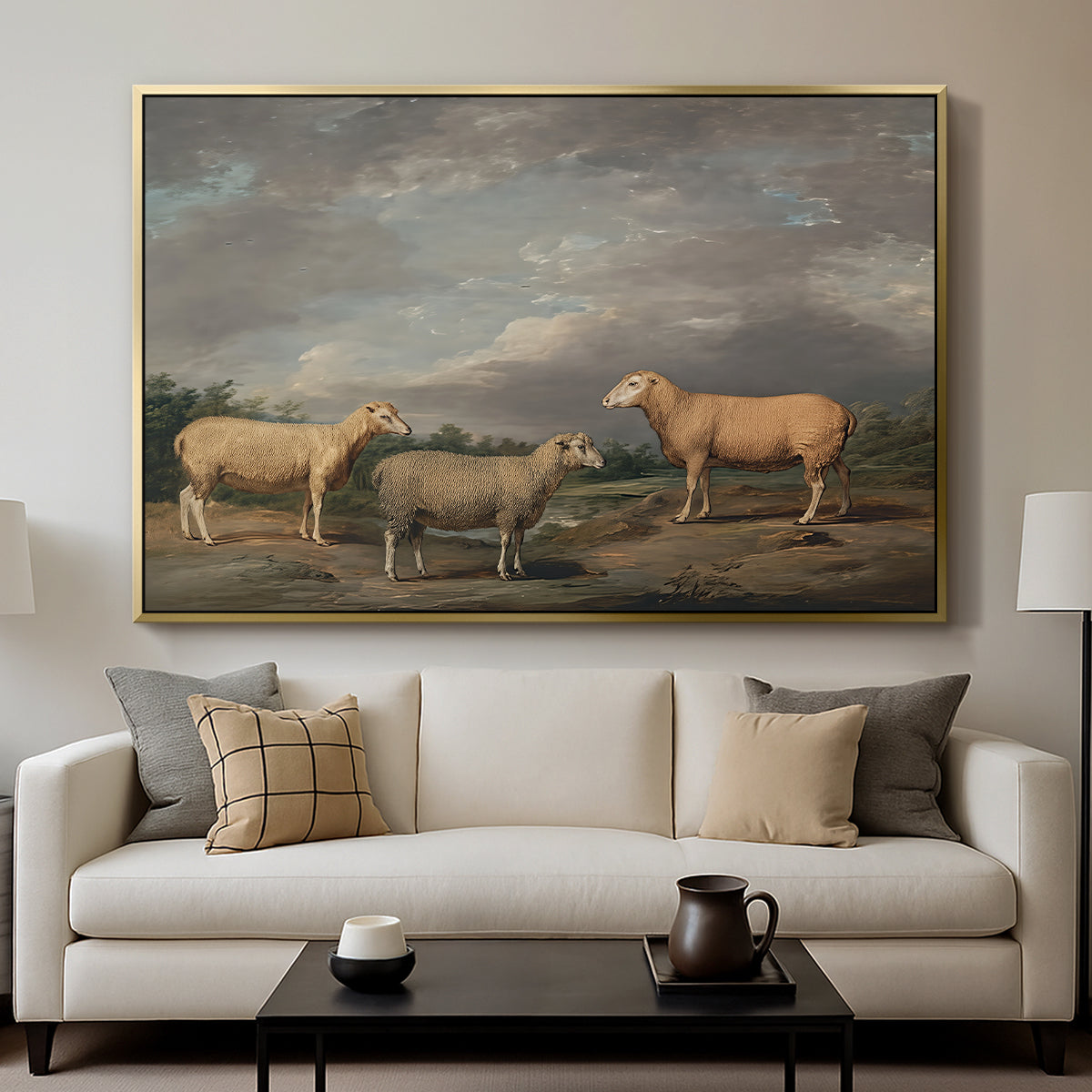 Ryelands Sheep, the King's Ram, the King's Ewe and Lord Somerville's Wether, c. 1801-1807 - Floater Framed Canvas Print