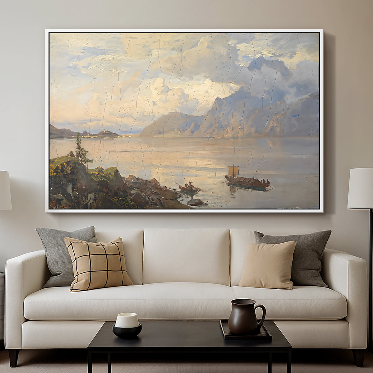 Traunsee, 1871 - Floater Framed Canvas Print