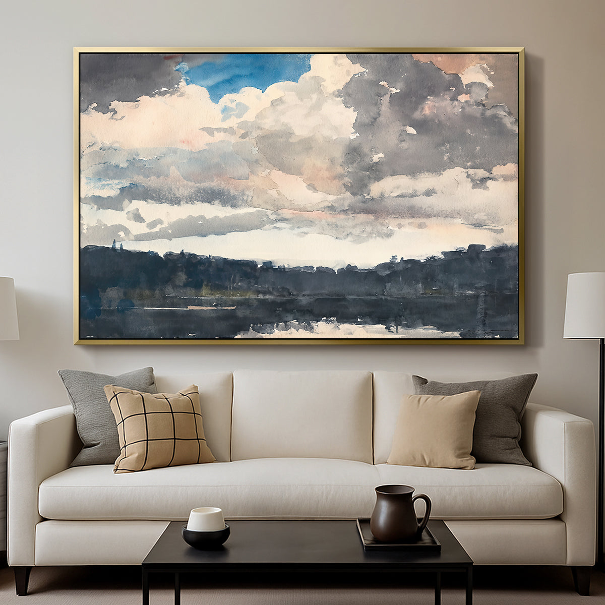The Lone Boat, North Woods Club, Adirondacks, 1892 - Floater Framed Canvas Print