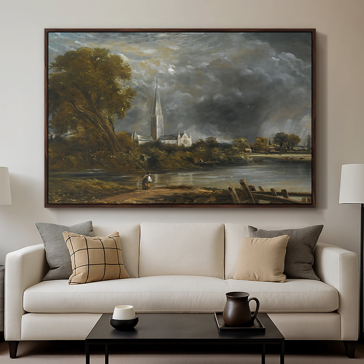 Salisbury Cathedral from the Meadows, c. 1831 - Floater Framed Canvas Print